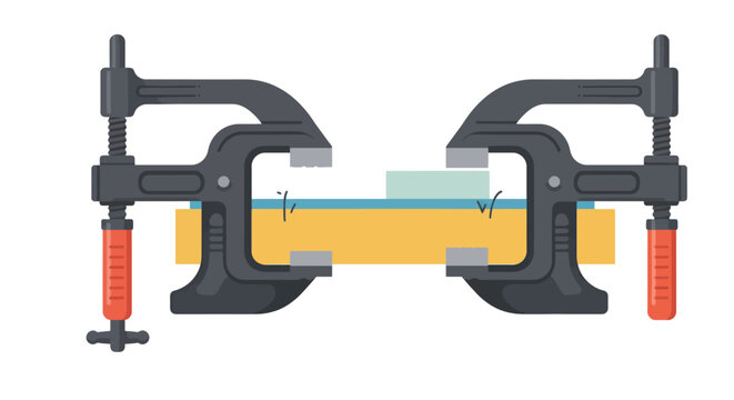 Black Clamps Holding Wooden Board In Pixel Art Illustration