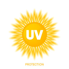 UV Protection. Ultraviolet Rays Icon. Sunblock. Skin care. SPF sun resistant. Sun UV level. Isolated Vector Illustration.