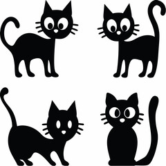 Fototapeta premium Cute animal set of cat, black cat, and cat silhouette vector illustrations