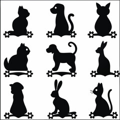 Black cat silhouette vector set animal illustration