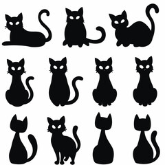 Vector set of cute black cat silhouettes illustration
