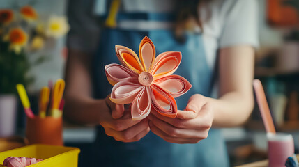 Handcrafted Paper Flower Decoration in Creative Workshop Setting