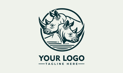 Rhinoceros wildlife emblem, detailed nature illustration of two rhinos in a circular sketch style
