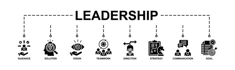 Leadership Banner Web Icon Vector Illustration Concept With Icon Of Guidance, Solution, Vision, Teamwork, Direction, Strategy, Communication, Goal.