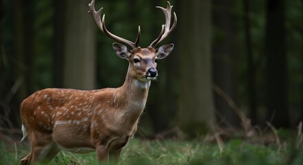 Obraz premium deer, spotted deer, fallow deer, Majestic Spotted Deer in Forest