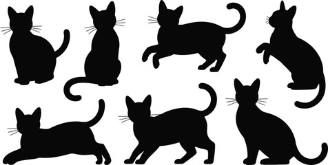 Collection of cute black cat silhouettes