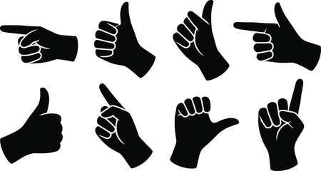 Collection of hand gestures black silhouettes