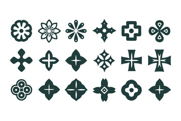 Abstract Postmodern Geometric Elements, Stylized Cross Icons, Brutalist Vector Shapes, Y2K Aesthetic, Primitive Retro Sticker Set Vector Illustration.