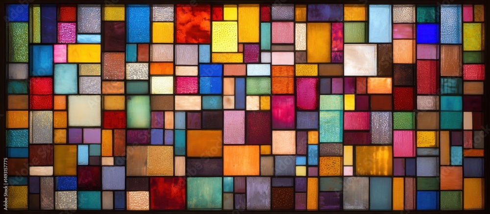 Aufkleber Abstract Stained Glass Window Design With Geometric Shapes, Representing Architectural Harmony and Creative Expression, Suitable for Interior Design Projects : Generative AI