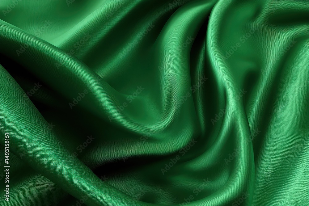 Aufkleber elegant emerald green silk fabric with soft folds, symbolizing luxury and sophistication for fashion