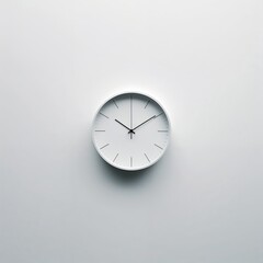 Minimalist wall clock showing time on a plain background with a modern design in a well-lit space