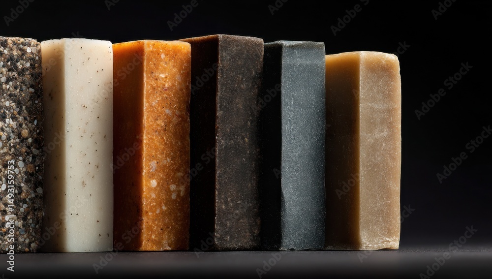 Poster Assortment of Solid Surface Material Samples Against Dark Backdrop, Showcasing Design Choices and Interior Planning : Generative AI