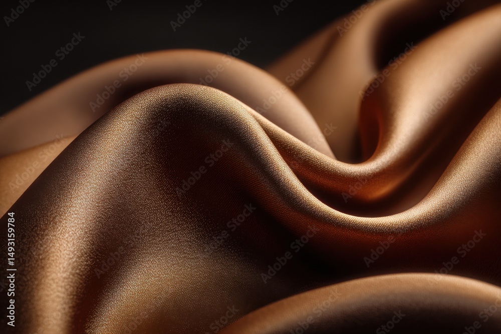 Poster close-up of flowing bronze silk fabric with soft light, illustrating luxury and textile design : gen