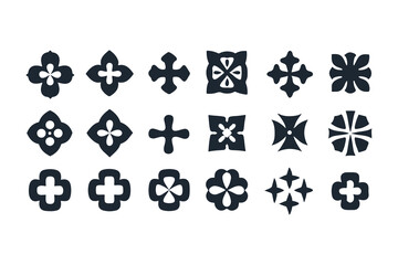 Abstract Postmodern Geometric Elements, Stylized Cross Icons, Brutalist Vector Shapes, Y2K Aesthetic, Primitive Retro Sticker Set Vector Illustration.