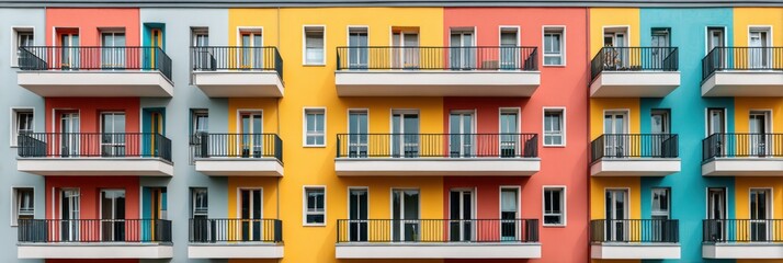 Colorful Apartment Building With Balconies, Showcasing Urban Living and Modern Architecture for Real Estate Marketing : Generative AI