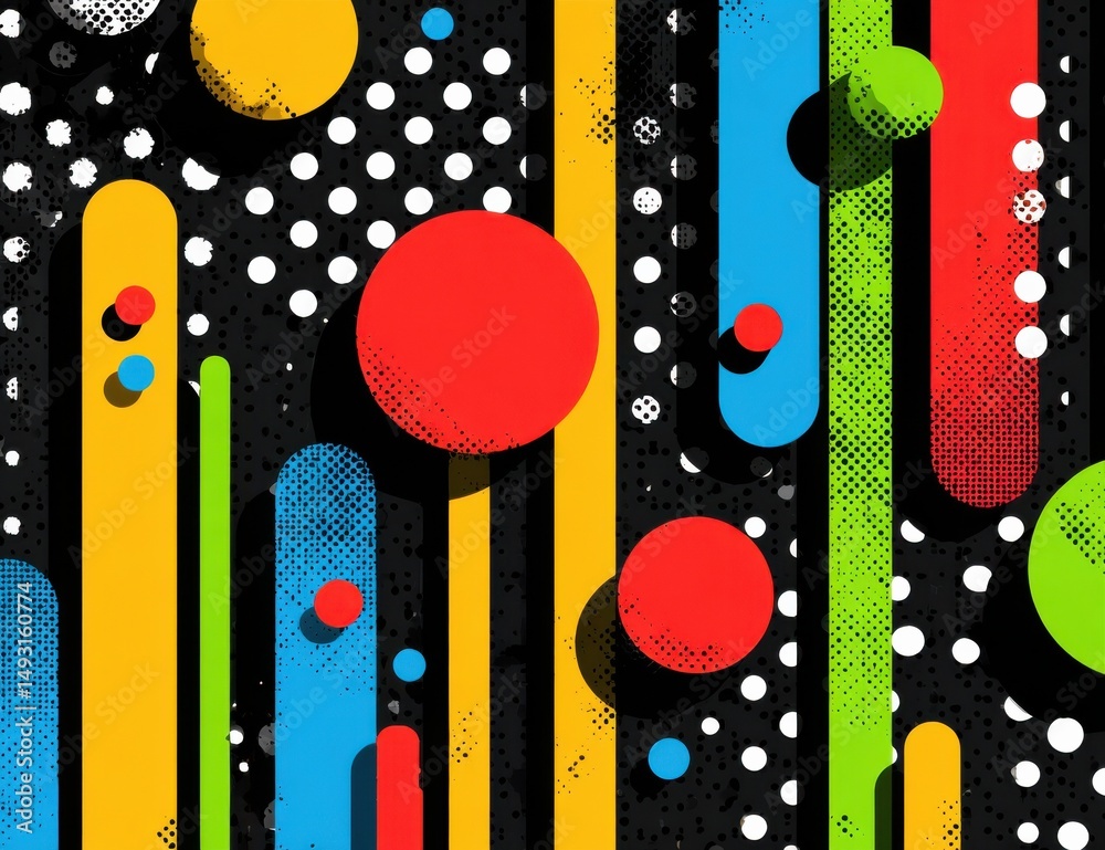 Aufkleber abstract geometric composition of colorful shapes and dots, ideal for modern branding and creative i
