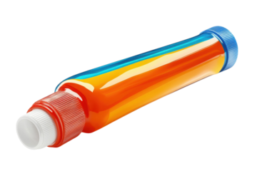 A vibrant explosion of summer hues contained in a sleek tube promising artistic expression on transparent background