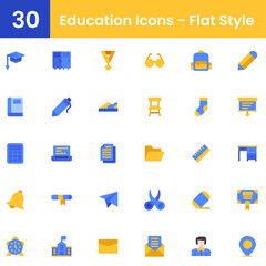 Education Icons-Flat Style,  Learning icons for web and mobile app. E-learning, video tutorial, knowledge, study, school, university, webinar, online education, Vector illustration