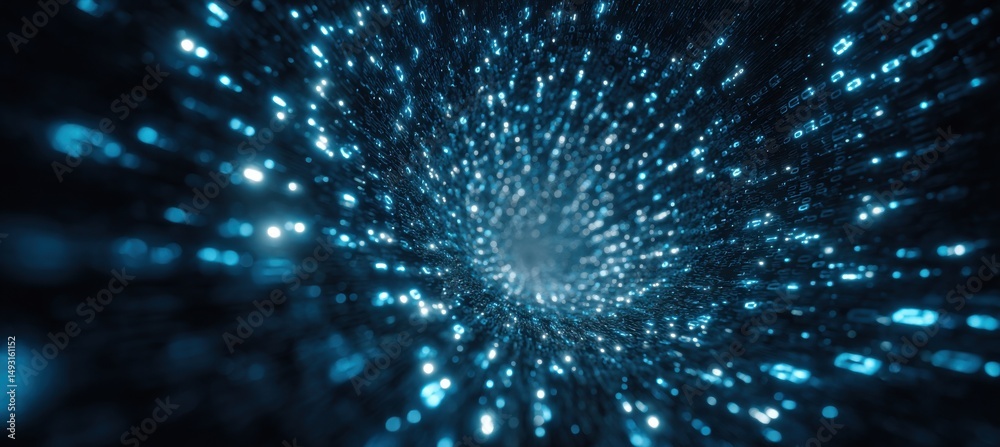 Poster Abstract Tunnel of Glowing Binary Code, Depicting Data Flow and Digital Transformation for Technology Companies : Generative AI