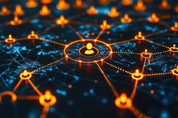 Futuristic Digital Network Connecting Users with Neon Glow and Data Links for Social Interaction and Technology Advancement Visualization