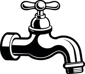Detailed black and white cartoon faucet suitable for plumbing or DIY projects vector silhouette Generative AI