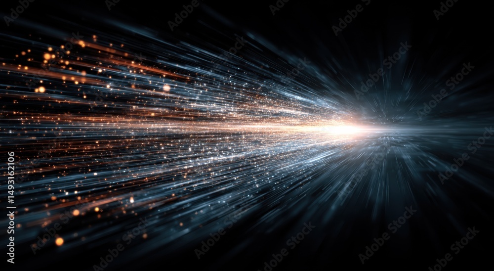 Poster Abstract Data Stream of Light Streaks on Dark Background, Representing Digital Transformation and Technological Advancement : Generative AI