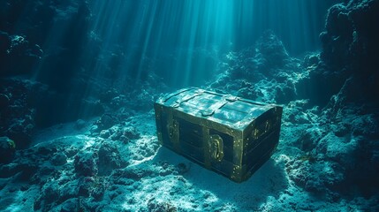 A treasure chest placed in full view on the ocean floor