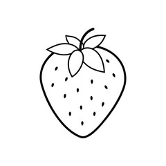 Whole strawberry with leaf cap Black line drawing