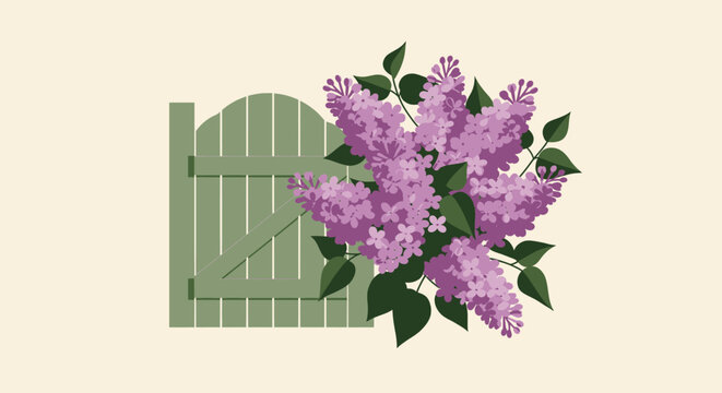 Lilac Bouquet Beside A Green Gate