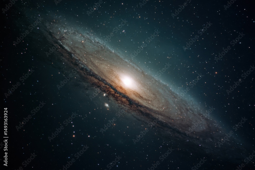 Poster andromeda galaxy shines in deep space, inspiring scientific discovery and cosmic exploration through