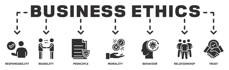 Business Ethics banner web icon vector illustration concept with icon responsibility, reliability, morality, behavior, relationship, trust