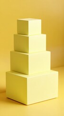 Obraz premium Minimalist studio shot of stacked yellow cubes on yellow backdrop, geometric composition, product display, conceptual art