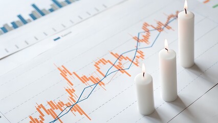 A financial chart displays stock market data as a growth diagram for business analysis
