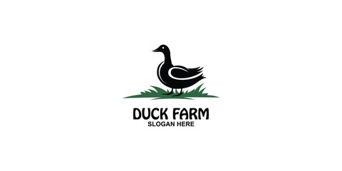Creative duck farm logo design with modern concept premium vector