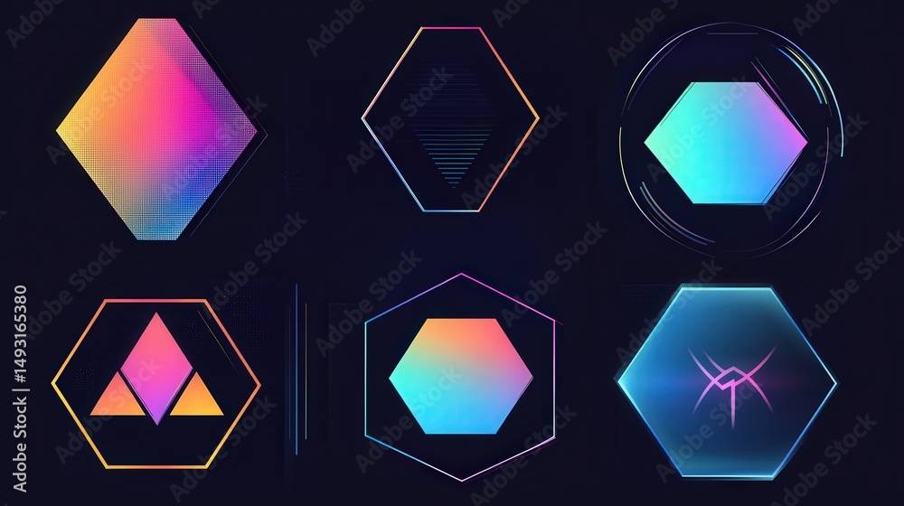 Poster geometric shapes vector design featuring hexagons, triangles, and circles in a gradient color scheme