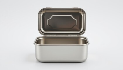 stainless steel lunch box, clean surface, no engraving, no brand, isolated object, pure white background, centered, soft uniform lighting, no reflections, 8k resolution.