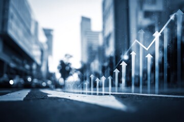 Rising Arrows on City Street, Showing Business Growth and Financial Success in Urban Development Projects, Representing Investment Opportunities : Generative AI