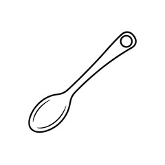 Wooden spoon with curved handle Black line drawing