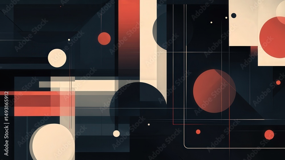 Poster geometric shapes vector design with an abstract composition of irregular polygons, circles, and line