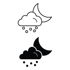  Night rain weather forecast icon vector illustration with moon cloud and raindrops in outline and solid filled minimal style.