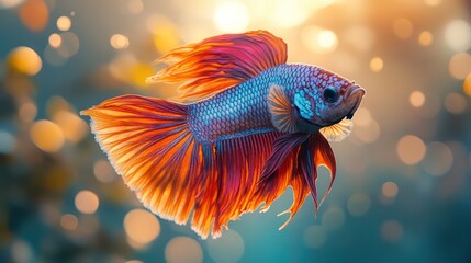 Beautiful betta fish with rich purple and red fins flowing elegantly on cream background.