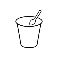 Yogurt cup with spoon Black line drawing