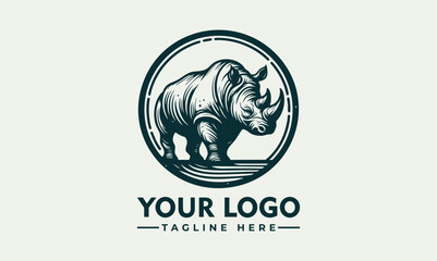 Rhinoceros wildlife emblem, detailed nature illustration of two rhinos in a circular sketch style
