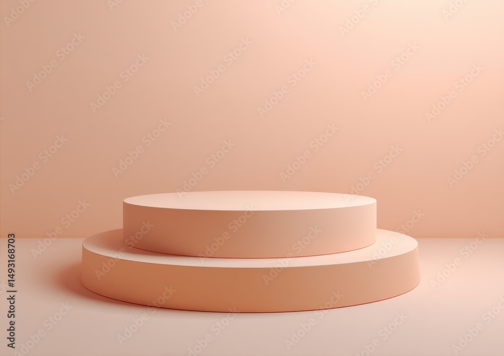 Leinwandbilder two-tiered round podium in peach color, ideal for product showcase and minimalist presentation, emph