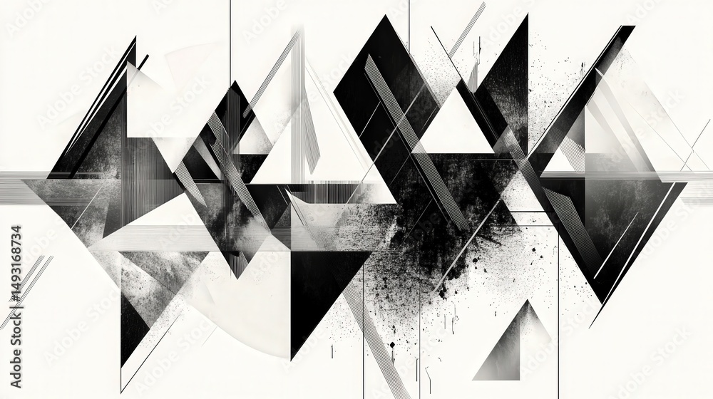 Poster geometric shapes vector design featuring sharp triangles and angular lines in a monochrome color sch