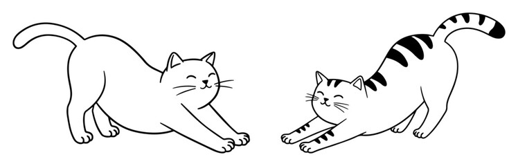 stretching cats cute animals silhouette laser cutting vector