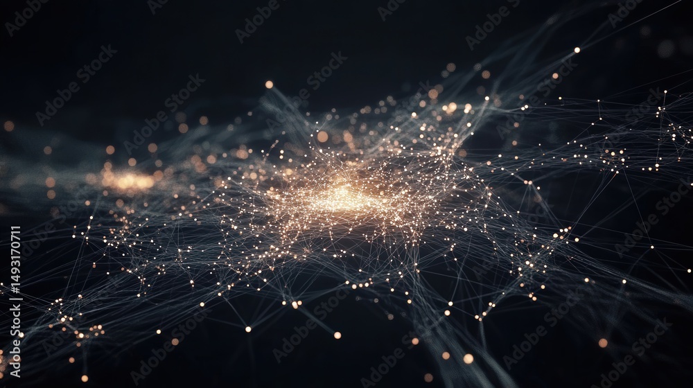 Poster ai network visualized through glowing connected lines and points, representing the precision and com
