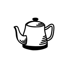 Teapot Doodle Line Vector Stock Black and White Illustration