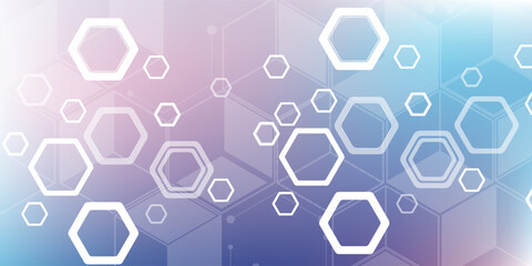 Geometric abstract background with hexagon elements. Structural molecule and bond. Scientific concept for your design. Medicine, science. Vector illustration
