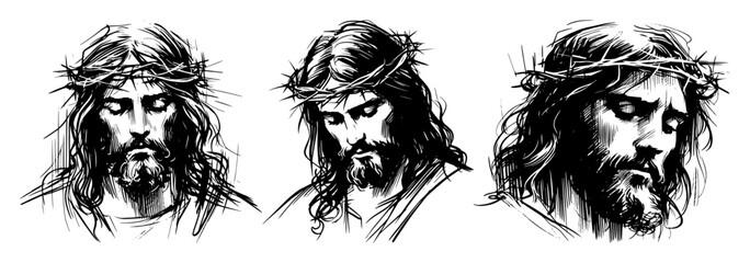 jesus crown of thorns face sketch engraving © Mago